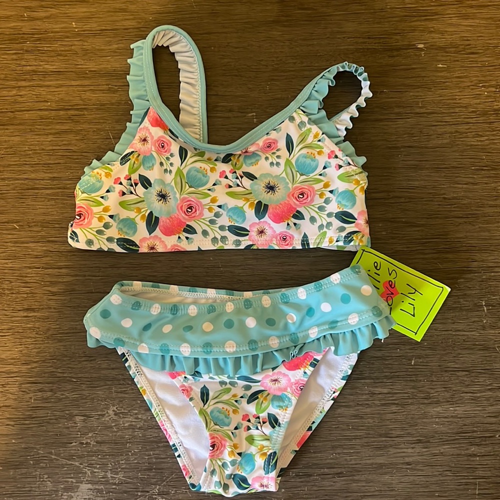 Millie Loves Lily Blue floral two piece girl’s bikini. Size 3T